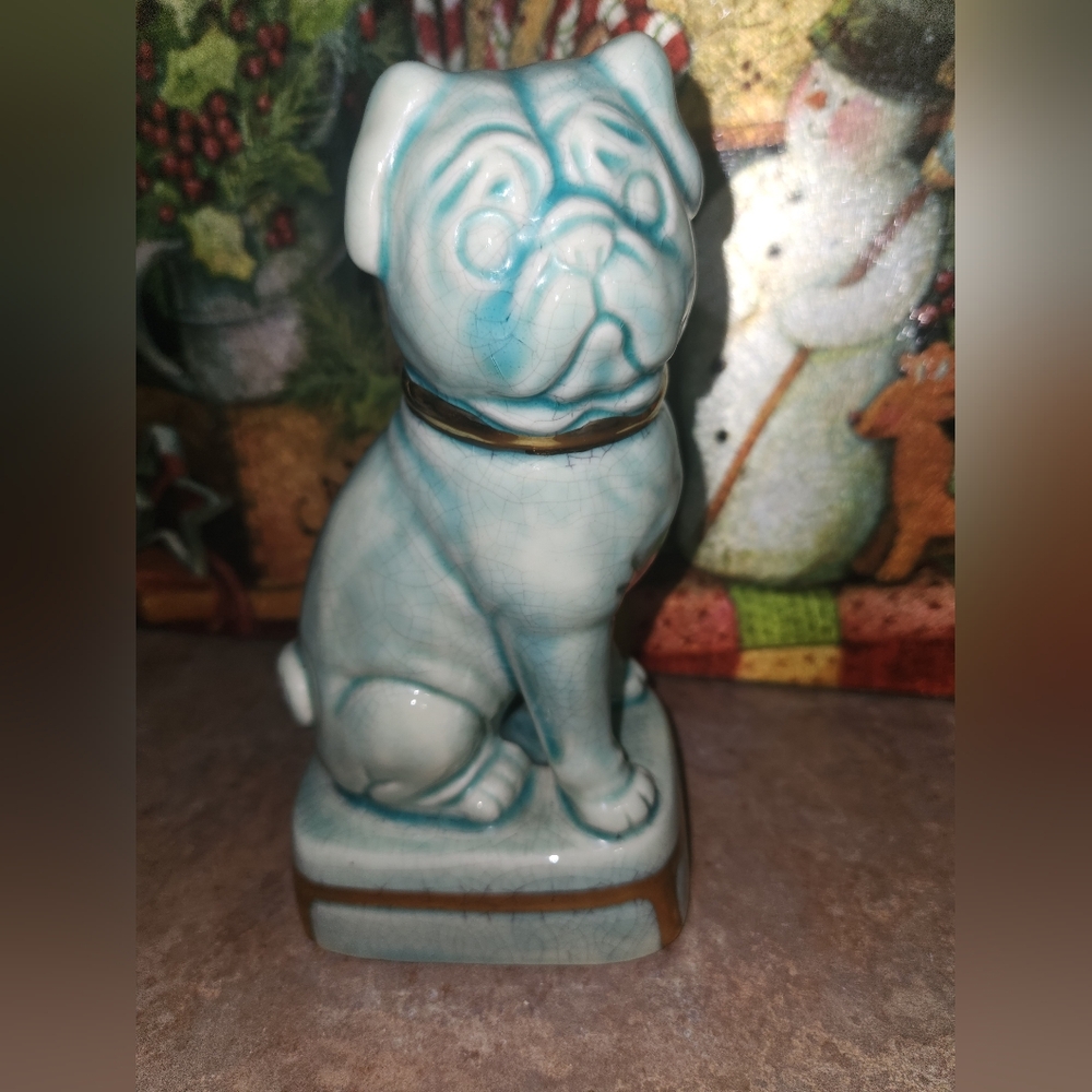 Collectible Ceramic Vintage Pug Dog Statue  Andrea by Sadek C. 1970s 8" tall